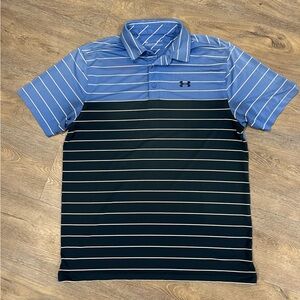 Under Armour Men's Blue White Striped Golf Polo - Sz Large